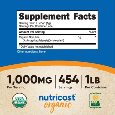 Nutricost Organic Spirulina Powder 454Gr. 454 Servicios.