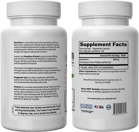 Superior Labs Best Hawthorn Vitamin Supplement 300Mg. 120 Capsulas