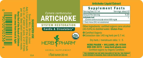 Herb Pharm Certified Organic Artichoke Liquid Extract 1 Fl.Oz.