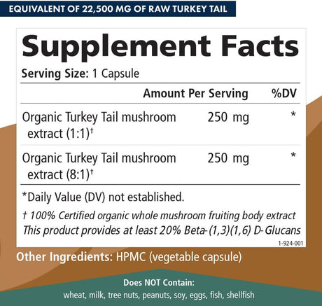 PURE ESSENCE LABS Organic Turkey Tail 4X Mushroom Extract 30 Capsulas