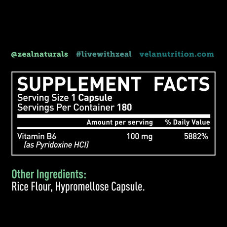 Vela Vitamin B6 100Mg. 180 Capsulas