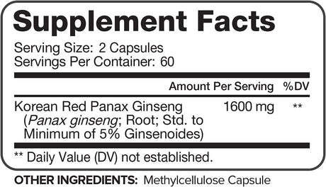 Nutrivein Pure Korean Red Panax Ginseng 1600Mg. 120 Capsulas
