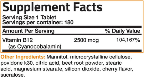 Bronson Vitamin B12 2500mcg Shot of Energy Fast Dissolve Chewable Tablets 180 Tabletas