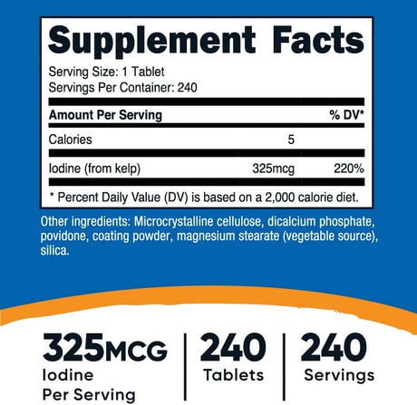 Nutricost Kelp Tablets 325Mcg. of Iodine 240 Tabletas