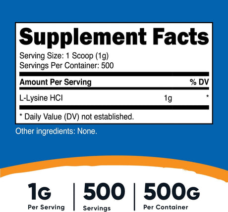 Nutricost L-Lysine Powder 500 Servicios 500Gr.