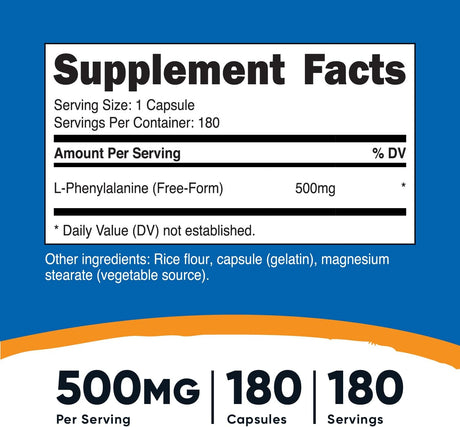 Nutricost L-Phenylalanine 500Mg. 180 Capsulas 2 Pack