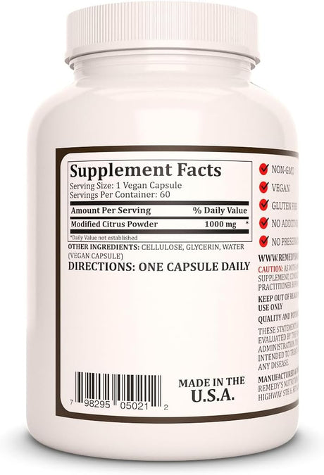 Remedy's Nutrition Modified Citrus Pectin Powder 1000Mg. 60 Capsulas