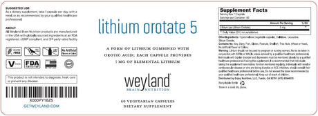 Weyland Brain Nutrition Lithium Orotate 5Mg. 60 Capsulas 3 Pack