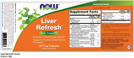 NOW Supplements Liver Refresh with Milk Thistle Extract 180 Capsulas