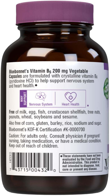 Bluebonnet Nutrition Vitamin B6 200Mg. 90 Capsulas