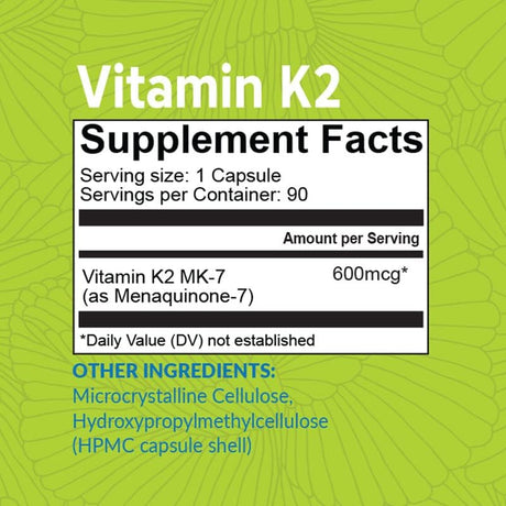 NutriZing K2 Vitamin Supplement MK-7 600mcg 90 Capsulas