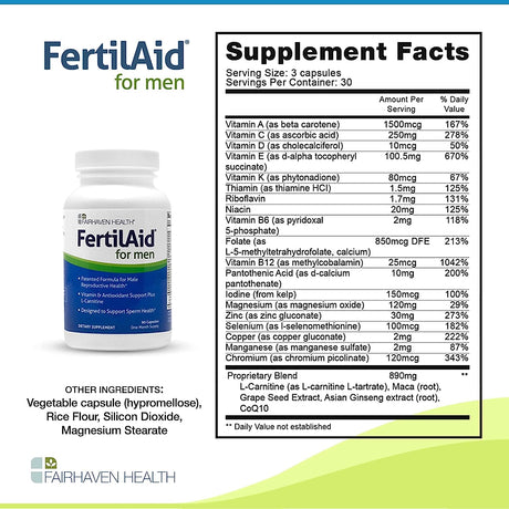 Fairhaven Health FertilAid for Men Prenatal Male Fertility Supplement 90 Capsulas