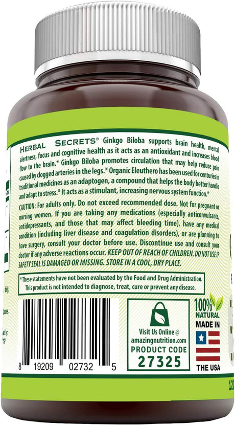 Herbal Secrets Ginkgo Biloba 120Mg. 120 Capsulas