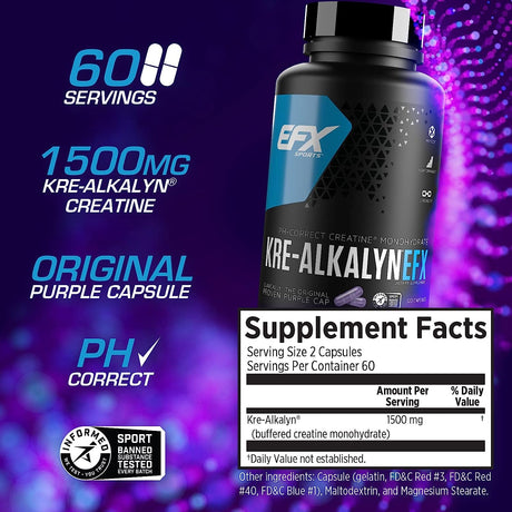 EFX Sports Kre-Alkalyn Creatine Monohydrate Pill Supplement 120 Capsulas