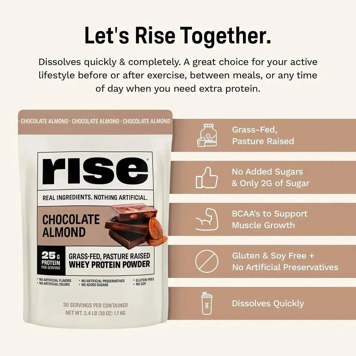 RISE - Rise Whey Protein Powder Grass Fed Chocolate Almond 1.1 Kg. - The Red Vitamin MX - Suplementos Alimenticios - {{ shop.shopifyCountryName }}