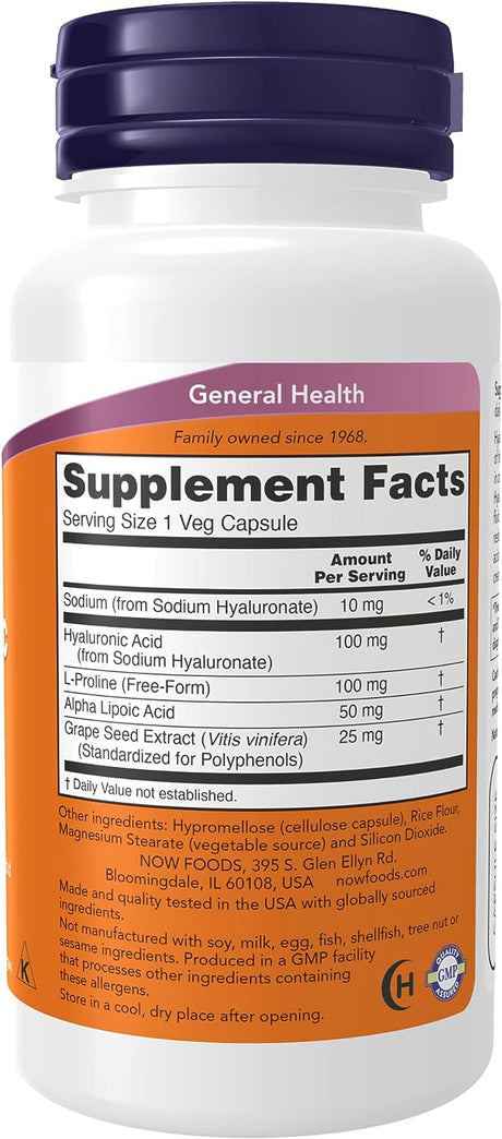 NOW Supplements Hyaluronic Acid 100Mg. 60 Capsulas