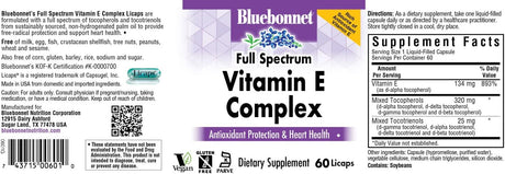 Bluebonnet Natural Full Spectrum Vitamin E Complex 60 Capsulas