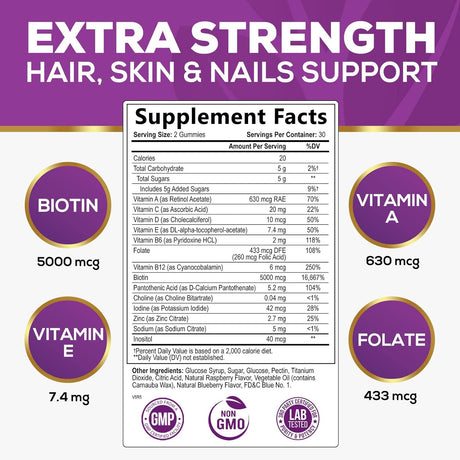 Nature's Nutrition Hair Vitamins Gummy with Biotin 60 Gomitas