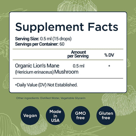 Per Se Labs Lion's Mane Mushroom Supplement Liquid Drops 30Ml.