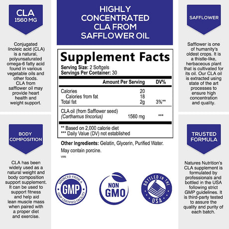 Nature's Nutrition Conjugated Linoleic Acid CLA 1560Mg. 60 Capsulas Blandas