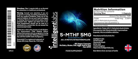 Intelligent Labs 5Mg. MTHF L-5-Methyltetrahydrofolate 60 Capsulas