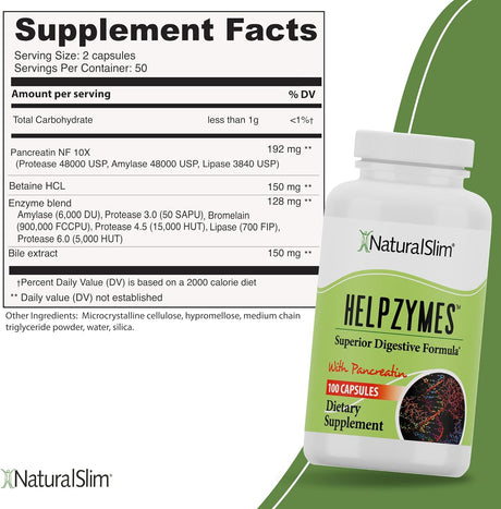 NaturalSlim Helpzymes Digestive Enzymes 100 Capsulas