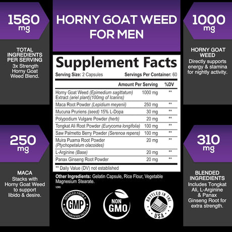SILVERONYX Extra Strength Horny Goat Weed Extract 1560Mg. 120 Capsulas