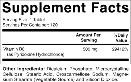 Vitamatic Vitamin B6 500Mg. 120 Tabletas