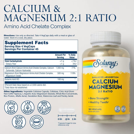 Solaray Calcium and Magnesium 180 Capsulas