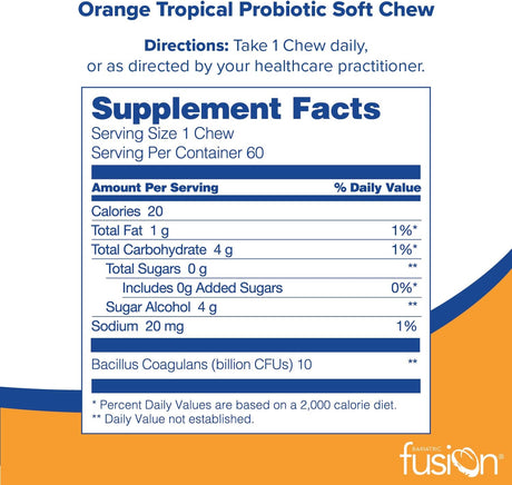 Bariatric Fusion Bariatric Probiotic Soft Chews Orange Tropical Flavor 60 Masticables