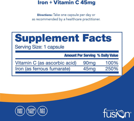 Bariatric Fusion Iron Supplement 45Mg. with Vitamin C 60 Capsulas