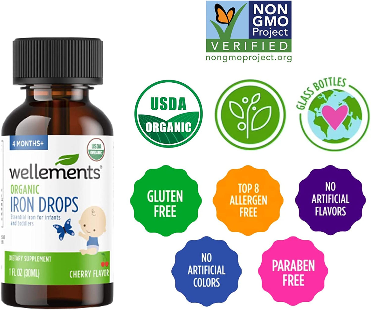 Wellements Organic Iron Drops  for Infants and Toddlers 30Ml.
