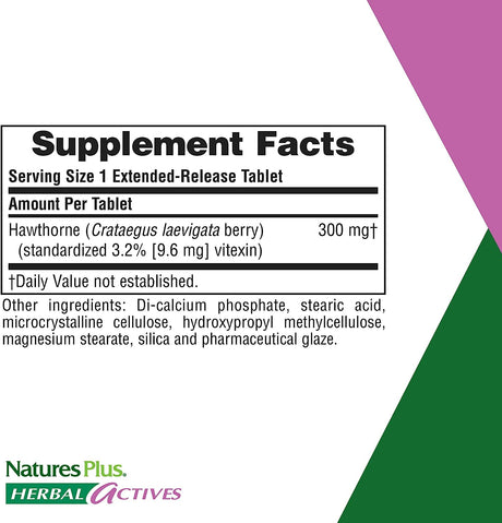 NaturesPlus Herbal Actives Hawthorne 300Mg. 30 Tabletas