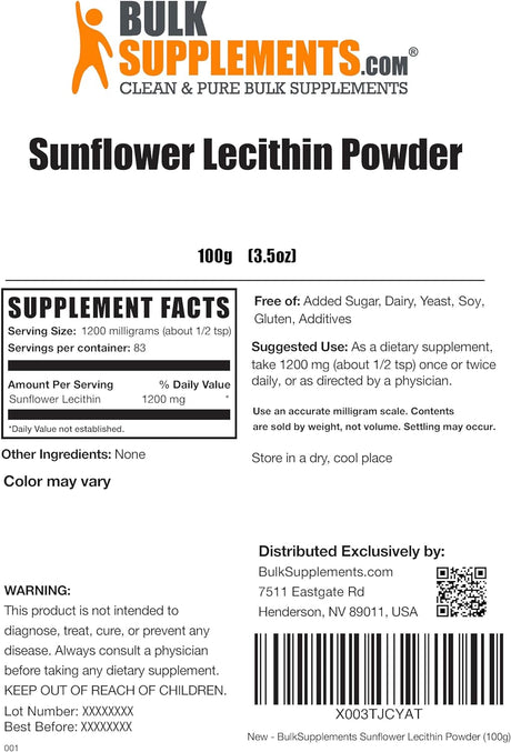 Bulk Supplements Sunflower Lecithin Powder 100Gr.