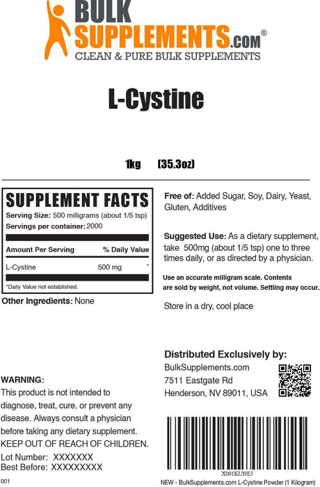Bulk Supplements L-Histidine HCl Powder 1 Kg.