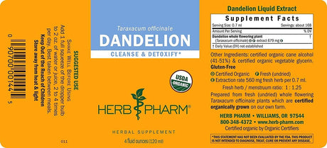 Herb Pharm Certified Organic Dandelion Liquid Extract 60Ml.