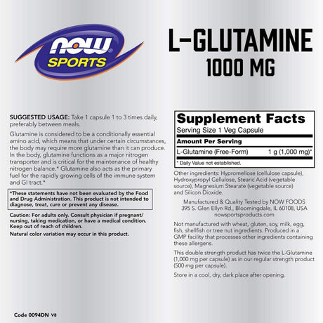 NOW Sports L-Glutamine 1000Mg. 120 Capsulas