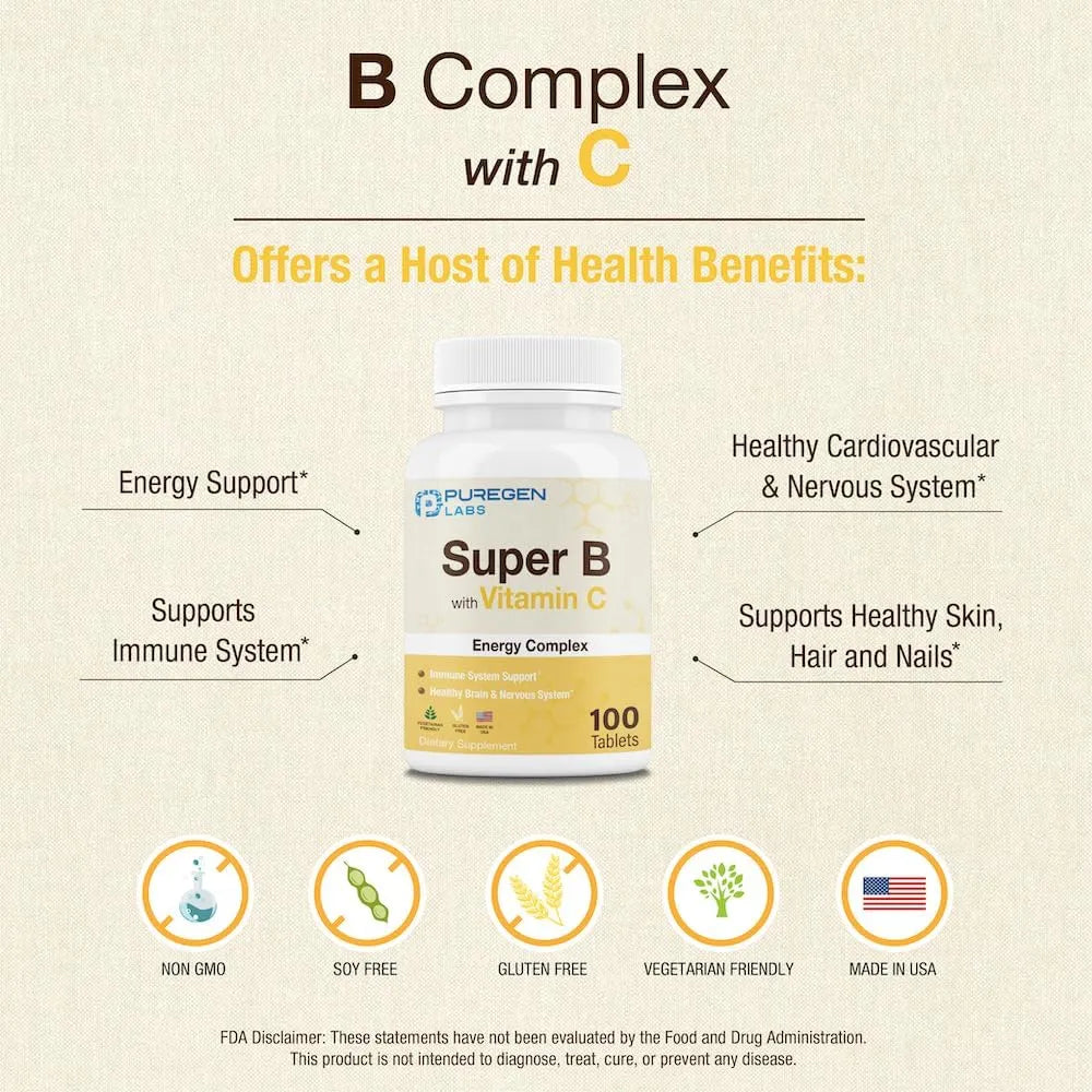 P PUREGEN LABS - Puregen Labs Super B Energy Complex with Vitamin C 100 Tabletas 3 Pack - The Red Vitamin MX - Suplementos Alimenticios - {{ shop.shopifyCountryName }}