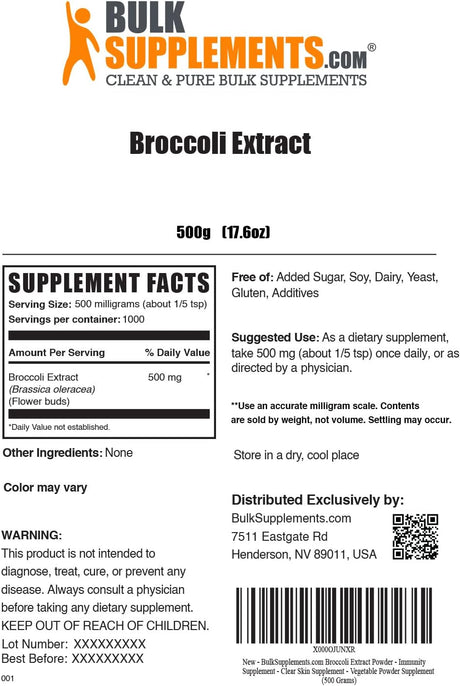 Bulk Supplements Broccoli Extract Powder Sulforaphane 500Gr.