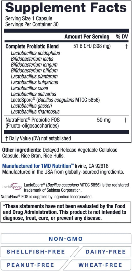 1MD Nutrition Complete Probiotics Platinum 30 Capsulas