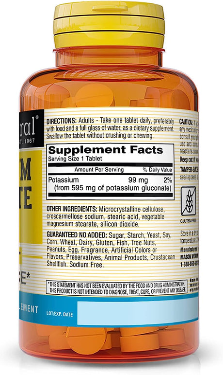 Mason Vitamins Potassium Gluconate 595Mg. 100 Tabletas 3 Pack