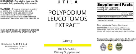 Utila Polypodium Leucotomos Extract 240Mg. 100 Capsulas