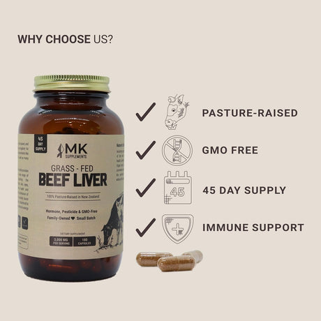 MK Supplements Grass Fed Beef Liver 3000Mg. 300 Capsulas