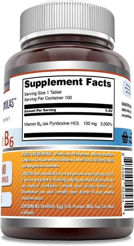 Amazing Formulas Vitamin B6 100Mg. 100 Tabletas