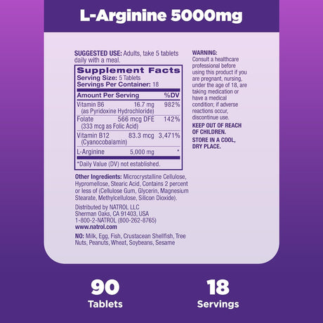 Natrol L-Arginine 5000Mg. 90 Tabletas