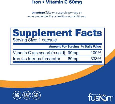 Bariatric Fusion Iron Supplement 60Mg. with Vitamin C 60 Capsulas