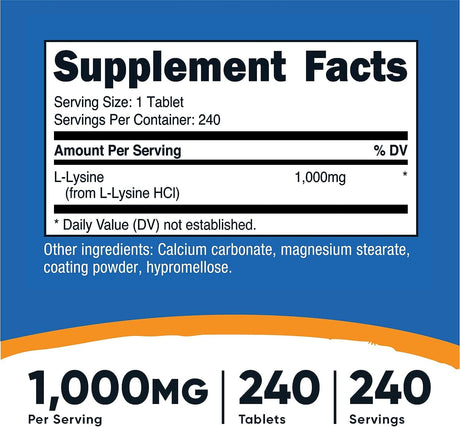 Nutricost L-Lysine 1000Mg. 240 Tabletas