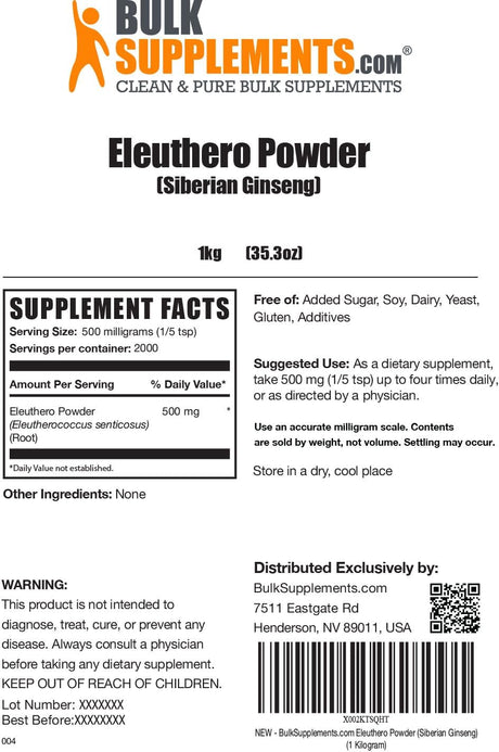 Bulk Supplements Eleuthero Root Powder 1 Kg.