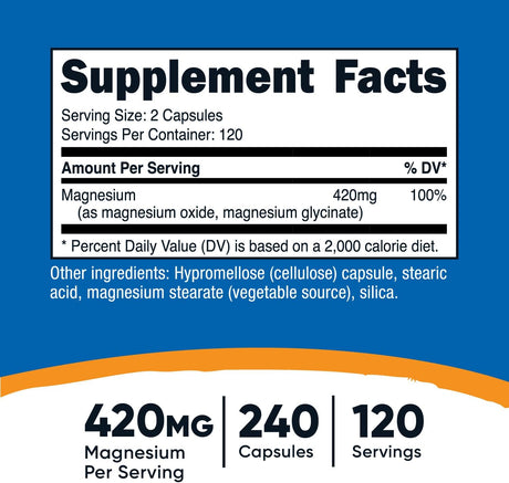 Nutricost Magnesium+ Extra Strength 420Mg. 240 Capsulas