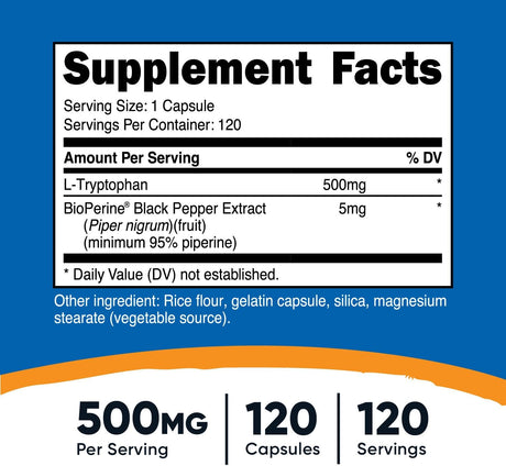 Nutricost L-Tryptophan 500Mg. 120 Capsulas